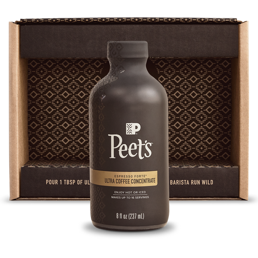 Peet's Coffee Ultra coffee concentrate single bottle pack with packaging in background