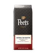Peet's coffee bag with Guatemala San Sebastian flavor on a green background