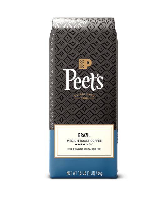Peet's coffee Brazil Coffee bag with a geometric pattern on a transparent background