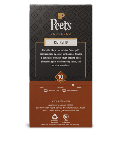 Peet's Espresso Ristretto coffee package on a white background