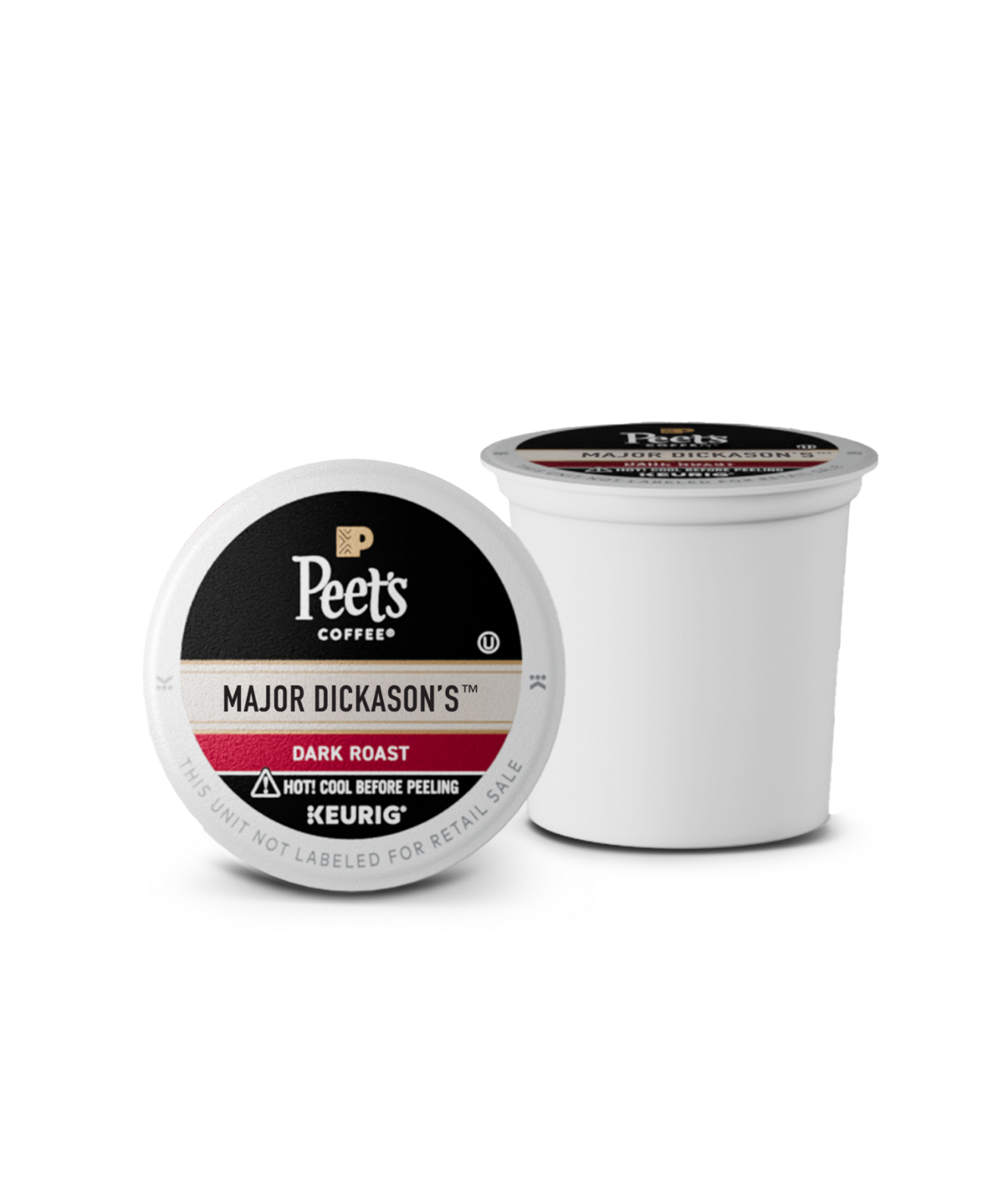 Two Peet's Coffee K-cups on a white background