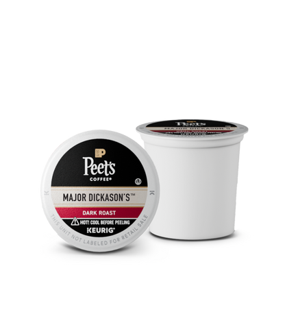 Two Peet's Coffee K-cups on a white background