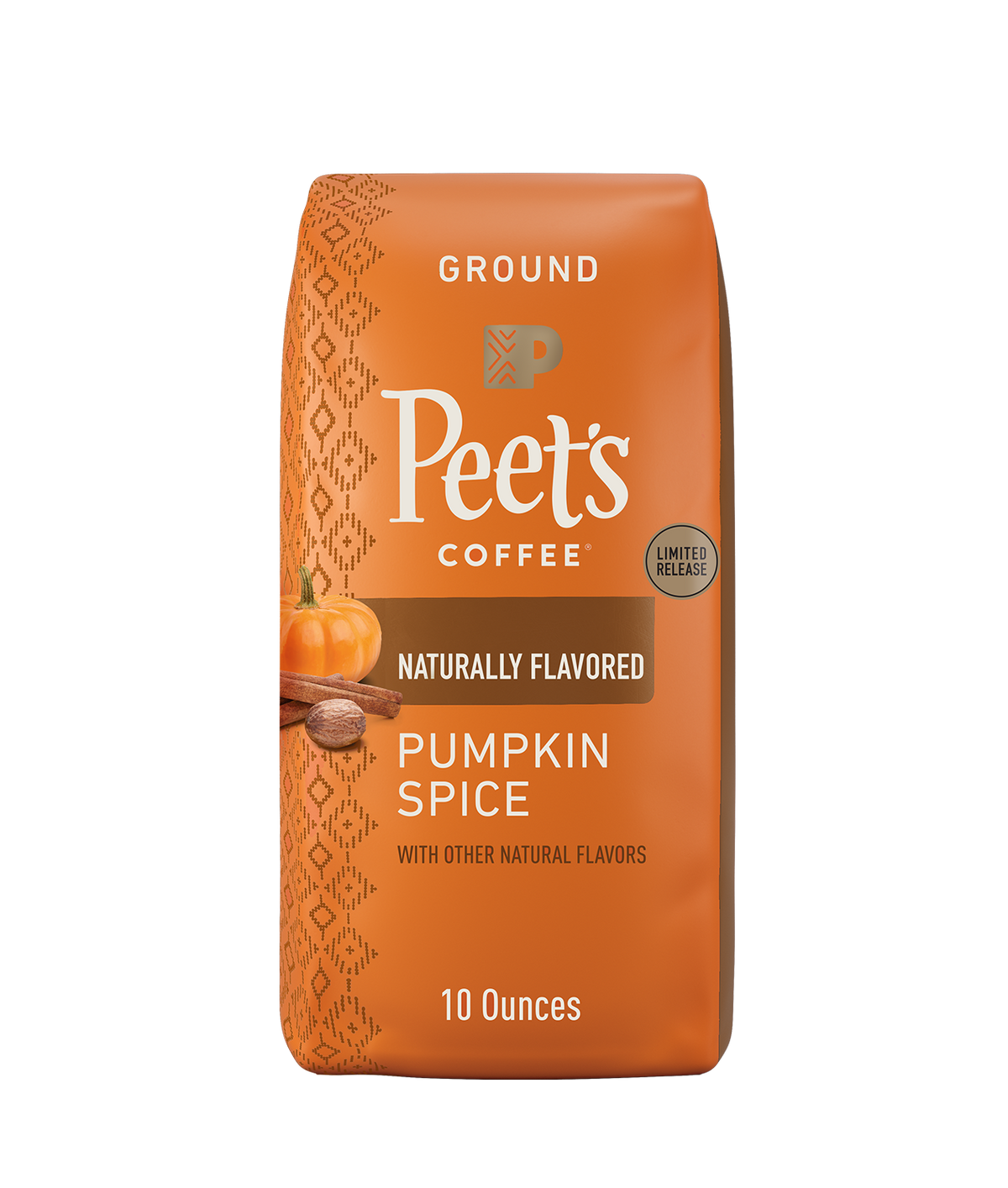 Pumpkin Spice Ground Drip Flavored Coffee - Front of bag with illustrations